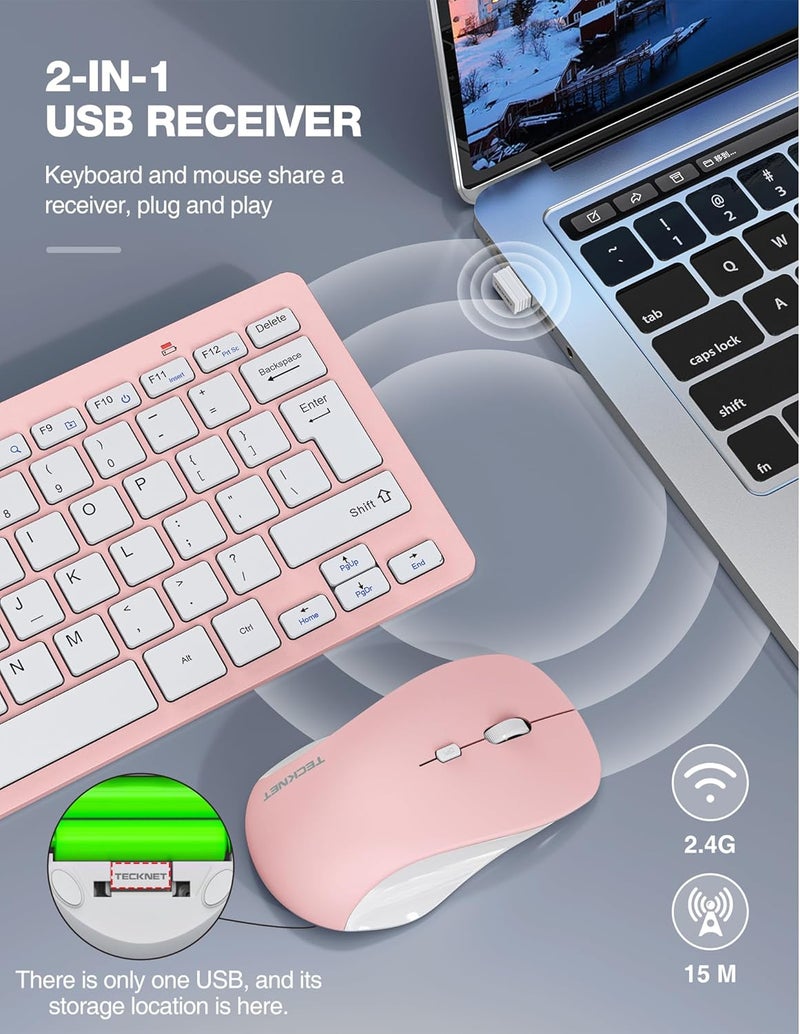 TECKNET Wireless Keyboard and Mouse Combo, Mini Cordless Computer Keyboard and Mouse Set 2.4GHz, Silent Adjustable 1600 DPI, Quiet Click, Lag-Free for Computer, Laptop, PC, Windows, Mac, Chrome OS - Image 2